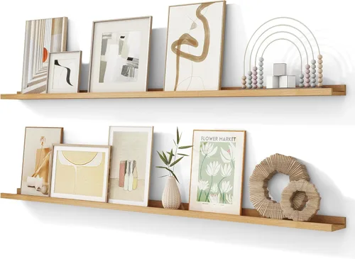 Vista 54 de FLYJOE Estante de repisa de fotos para pared, 24 pulgadas de madera de fresno maciza, estantes para libros de guardería, estantes flotantes