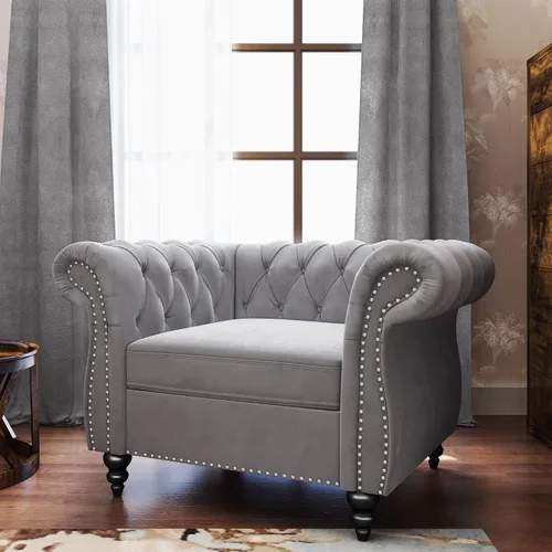 Vista 30 de QHITTY Sofá grande Accent, sofá Chesterfield de 3 plazas moderno de cuero, sofá tapizado con respaldo copetudo para muebles de sala de estar (negro)