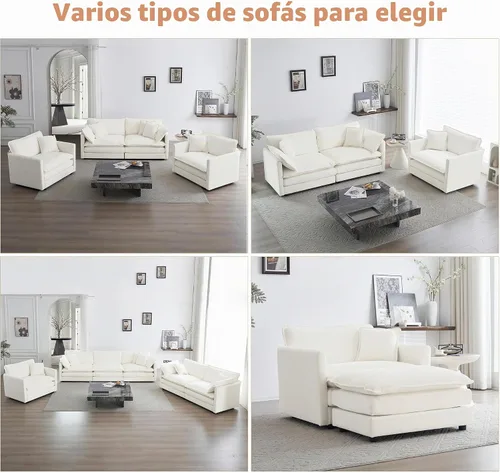Vista 6 de mikibama Sofá de una plaza de 41.4 pulgadas, sillón cómodo tapizado profundo de chenilla con almohada decorativa para sala de estar, dormitorio Beige