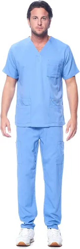 Vista 9 de Conjunto de uniforme sanitario Dagacci unisex, con cuello en V, súper elástico, conjunto de uniforme Negro
