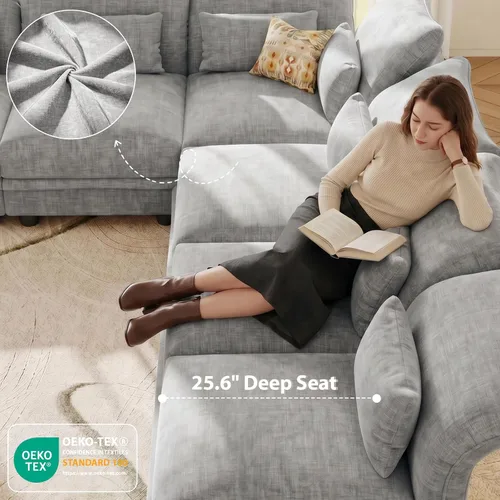 Vista 6 de LLappuil Sofá Seccional Modular de 6 Piezas para Sala de Estar de Chenilla con Sofá Cama Seccional con Chaise Reversible, Reposabrazos y Respaldo