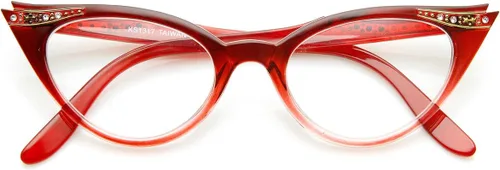 Vista 3 de zeroUV Gafas de ojo de gato con lentes transparentes retro para mujer con diamantes de imitación Negro