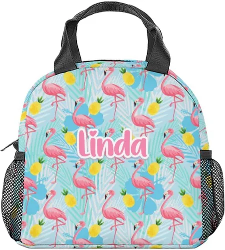 Vista 13 de Lonchera de flamenco para niñas, pequeñas bolsas de almuerzo aisladas, bonita lonchera reutilizable para mujeres, bolsas de almuerzo portátiles