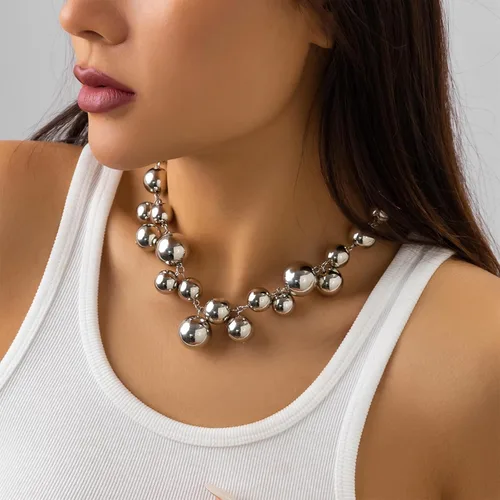 Vista 2 de Collar de perlas para mujer, collar de perlas gruesas, collar de perlas grandes, collar de perlas exageradas, regalo de joyería para niñas