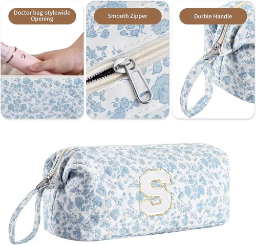 Vista 7 de Bolsa de viaje para herramientas para el cabello con inicial compatible con Flor azul