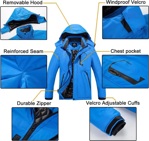 Vista 4 de INVACHI Mens Waterproof Ski Snowboard Jacket Windproof Warm Winter Snow Coat Hooded Raincoat