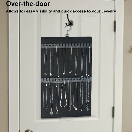 Vista 7 de Organizador de joyas colgante de doble cara con colgador para armario pequeño, soporte para collar sin enredos sobre la puerta, gran capacidad, 300