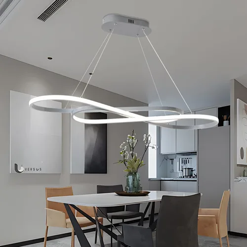 Vista 10 de Lámpara LED de 47.24 pulgadas regulable moderna lámpara colgante 3000K-6500K brillo de color ajustable con control remoto Blanco