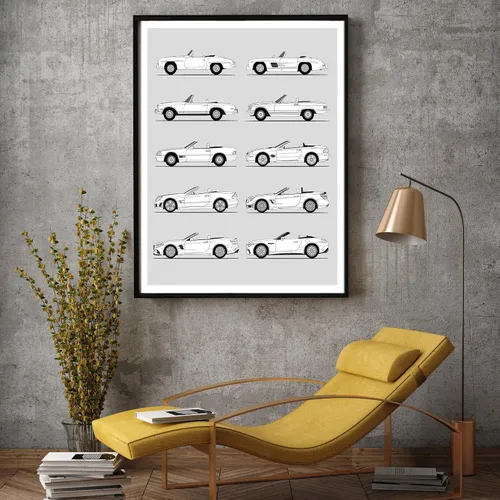 Vista 4 de Idea Network Póster hecho a mano compatible con Mercedes SL Roadster Print Wall Art Decor para 190SL 280SL 300SL SL500 SL550 SL63 SL55 560SL