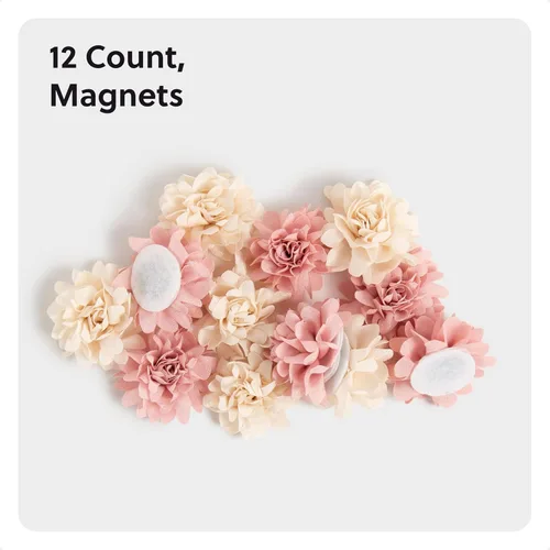Vista 2 de U Brands Mini Flower Fashion - Juego de imanes pequeños, rosa y crema, 12 unidades, suministros de oficina para decoración de aula u oficina