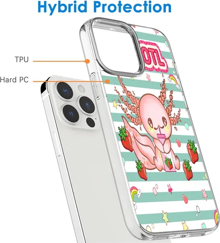 Vista 2 de Funda compatible con iPhone 13, funda protectora Kawaii Axolotl Strawberry Milk para iPhone, transparente, a prueba de golpes, delgada, suave, TPU