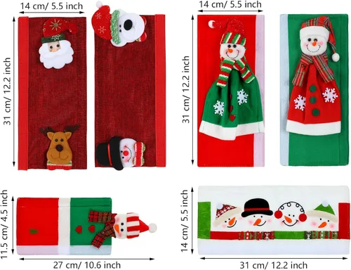 Vista 5 de Boao Funda navideña para manija de puerta de refrigerador, muñeco de nieve de Papá Noel, cubierta para manija de electrodomésticos, decoraciones