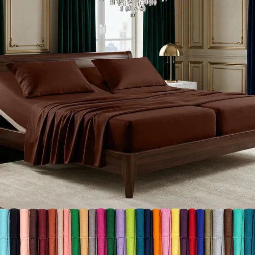 Vista 104 de Elegant Comfort Lujoso juego de sábanas de microfibra de alta calidad 1500 hoteleras bordadas de tres líneas más suaves de 4 piezas, resistente a