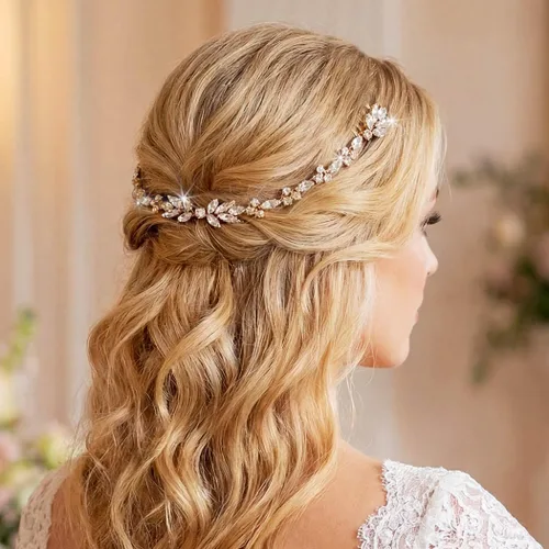 Vista 5 de Unicra Peines de cristal para el cabello, tocados nupciales, accesorios para el cabello de boda para novias (dorado)