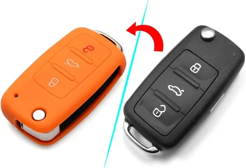 Vista 3 de AndyGo Funda protectora de silicona para llave de entrada sin llave, carcasa de mando a distancia para VW Volkswagen 3 botones