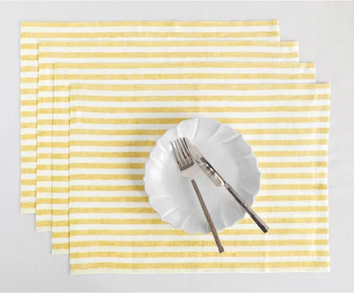 Vista 44 de Solino Home Amalfi - Manteles individuales a rayas, de 14 x 19 pulgadas, juego de 4 unidades, tela natural, lino europeo, 100 % lino puro, hechos a
