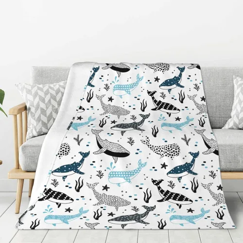 Vista 6 de Manta de ballenas con diseño de tiburones, manta ligera y cálida de franela de forro polar, acogedora y suave, manta de aire acondicionado, regalos