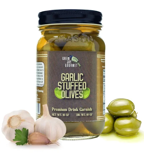Vista 16 de Green Jay Gourmet Aceitunas Rellenas de Almendra – Aceitunas Verdes Rellenas de Almendra para Decoración de Cócteles y Tabla de Quesos – Aceitunas
