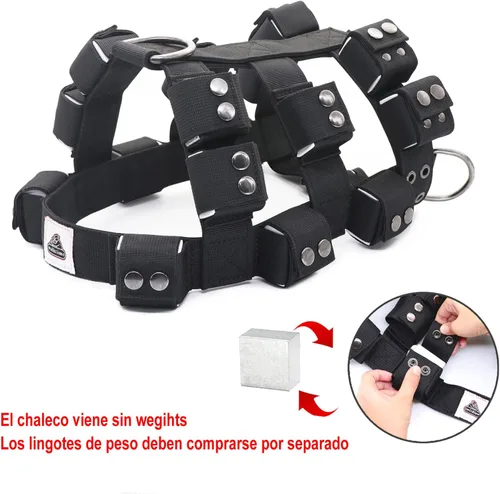 Vista 3 de Arnés para perros pequeños, medianos y grandes, sin tirones, chaleco con peso para perro, arnés táctico para perros Pit Bulls con bolsillos