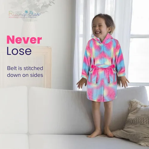 Vista 3 de Rising Star Batas de baño para niñas y niños, bata de baño de felpa suave con capucha de forro polar Regalos de unicornio batas para niñas grandes