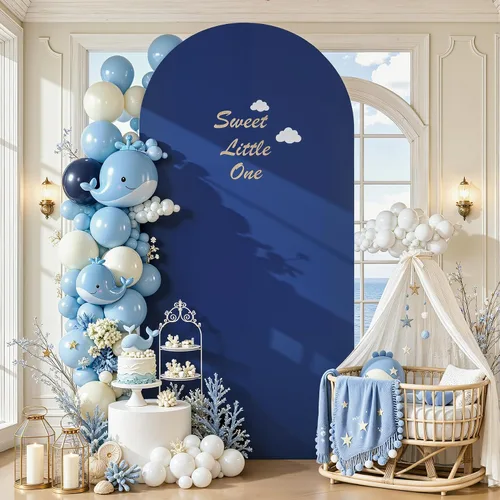 Vista 74 de Baby Blue Arch Backdrop Cover, 6FT Spandex Fitted Wedding Arch Stand Covers Round Top Chiara Backdrop Cover for Birthday Party Ceremony Banquet Azul