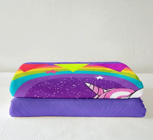 Vista 2 de Erosebridal Manta de franela sherpa de unicornio para niñas, bonito estampado de unicornio, manta de animales mágicos, morado, 40 x 50 pulgadas