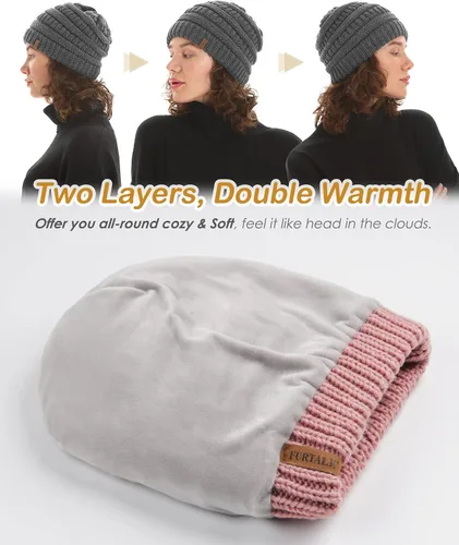 Vista 9 de FURTALK Gorros de invierno para mujer, con forro polar, gorro de punto holgado y cálido, gorro de esquí