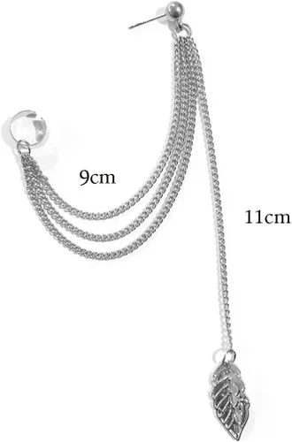 Vista 8 de Las mujeres de la manera pendientes de la hoja penacho colgante larga cadena gota cuelgan pendientes joyería (plata), Metal