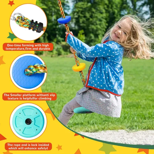 Vista 4 de Tree Swing for Kids,Heavy Duty Single Disc Seat Climbing Rope Set with Hanging Strap and Platform Carabiners for Backyard Treehouse and Outdoor