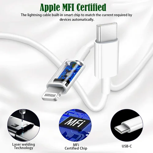 Vista 4 de Cargador de iPhone [certificado Apple MFi] Apple Block USB C enchufe rápido de pared con cable USB C a Lightning de 3 pies para iPhone 14 Pro