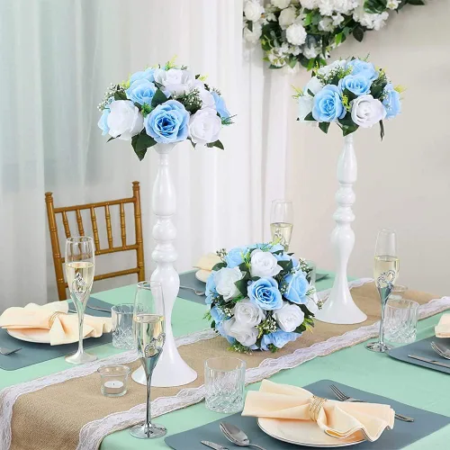 Vista 5 de Arreglo de 10 flores artificiales en forma de bola, ramos de flores artificiales falsos para bodas, rosas en ramo para fiestas, centros de mesa