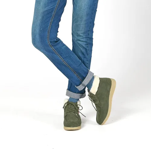 Vista 4 de TRULAND Botas de invierno para mujer Botas de tobillo con forro de piel de gamuza resistentes al agua