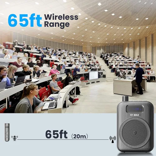 Vista 2 de Amplificador de voz Micrófono inalámbrico con Lavalier Bluetooth, micrófono portátil y altavoz para profesores, mini amplificador recargable, ideal
