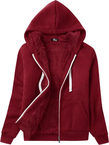 Vista 8 de SWISSWELL - Sudaderas con capucha para mujer, suéter de invierno con forro de vellón, con cremallera completa, forro de sherpa grueso Negro