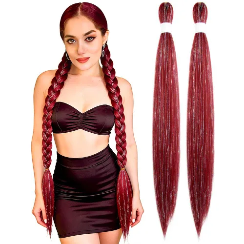 Vista 40 de Cabello trenzado burdeos, 10 pulgadas, 4 paquetes Cabello preestirado, trenzas de ganchillo cortas y rectas, textura Yaki, fibra sintética