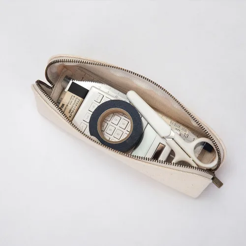 Vista 8 de Estuche para lápices de lona de algodón y bolsa de lápices multifuncional simple con cremallera Almacenamiento portátil (beige)