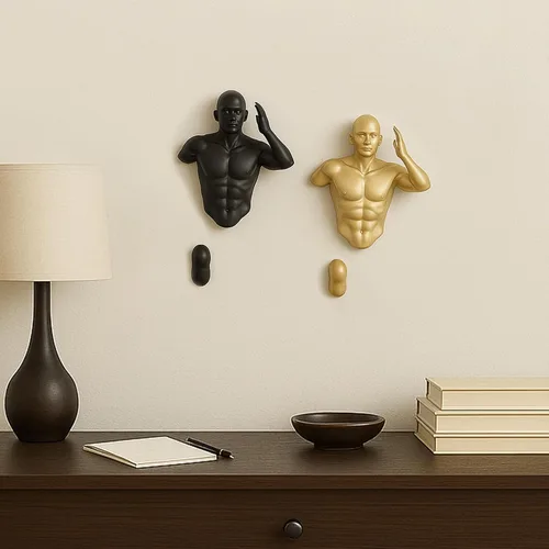 Vista 5 de Corredores de pared, estatuas de atleta, juego de 2 esculturas altas para hombres y mujeres, escultura artística de escalada para pared, decoración