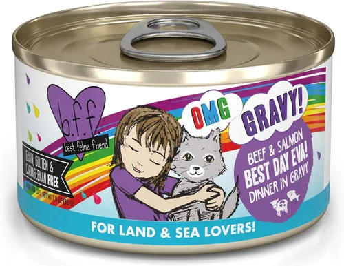 Vista 14 de Weruva B.F.F. OMG – mejor amigo felino Oh My Gravy! Latas de comida húmeda natural sin granos, recetas de tierra y mar en salsa