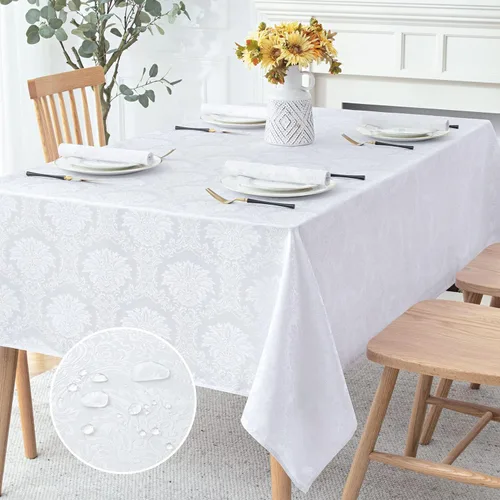 Vista 16 de Romanstile Mantel rectangular de jacquard de primavera, impermeable, diseño floral de damasco, manteles decorativos de tela pesada para cenas