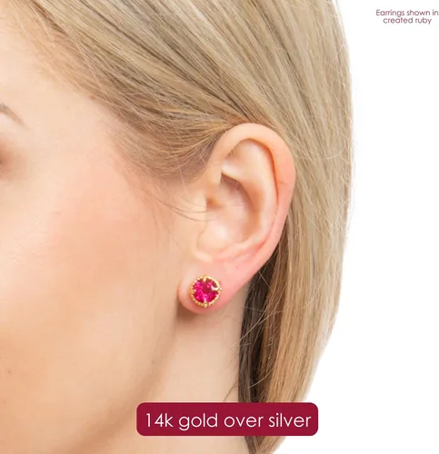 Vista 3 de Nicole Miller Fine Jewelry - Pendientes de plata de ley con revestimiento de oro amarillo de 14 quilates de 8mm de corte redondo