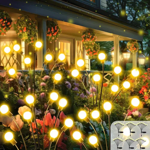 Vista 14 de 2026 Luces Solares Actualizadas para Exteriores, Juego de 8 Luces de Jardín Solares con 2 Modos, Luces de Luciérnaga al Aire Libre Impermeables