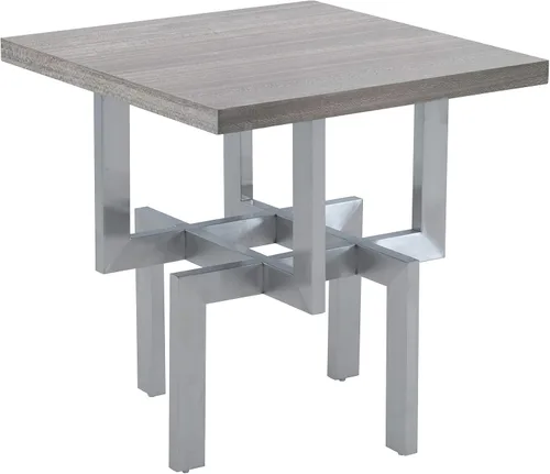 Vista 2 de Armen Living Illusion Mesa auxiliar de madera gris con base de acero inoxidable cepillado
