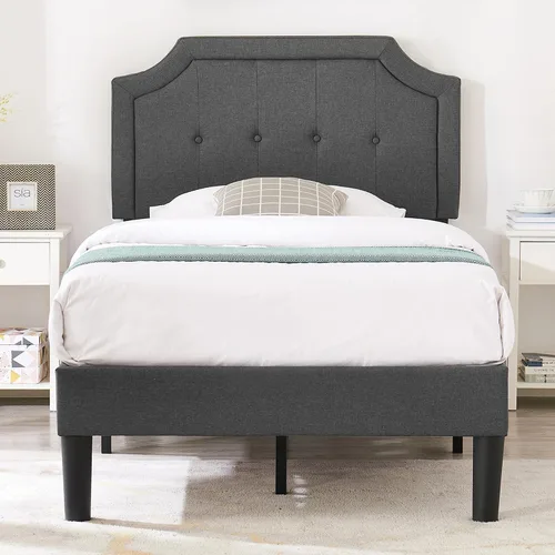 Vista 18 de VECELO - Base de cama tapizada con plataforma individual con cabecera ajustable de panel cosido con botones, fuerte soporte de listones de madera