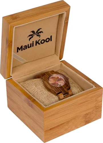 Vista 5 de Maui Kool Reloj de madera Hana Collection para mujer analógico de madera caja de bambú