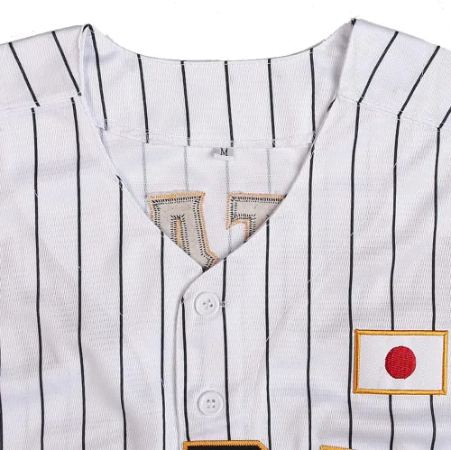 Vista 5 de Mens Ohtani 16# Stitched Japón Baseball Jerseys Blanco Negro Pinstriped Camisas