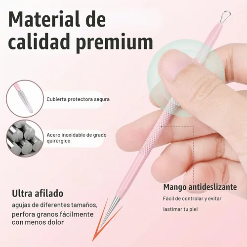 Vista 2 de MORGLES Herramientas para eliminar puntos negros, 15 piezas, kit de herramientas para reventar espinillas, extractor de espinillas de comedón