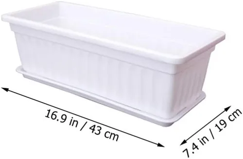 Vista 3 de Yardwe Macetero para ventana, 2 macetas de plástico para verduras, macetas rectangulares con bandeja para jardín interior y exterior, patio