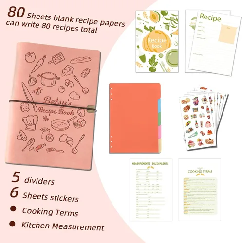 Vista 2 de Libro de recetas personalizado para escribir en tus propias recetas, libro de recetas personalizable de 6.7 x 9 pulgadas, 5 divisores y espacio