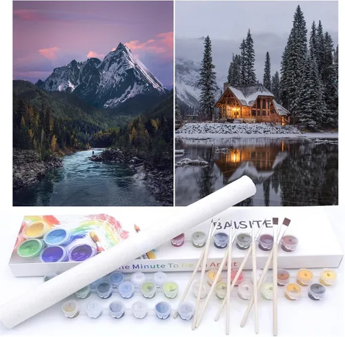 Vista 70 de BAISITE 0304 - Kit de pintura por números para adultos principiantes; paquete de 2 lienzos de 8 pulgadas de ancho x 12 pulgadas de largo; caja