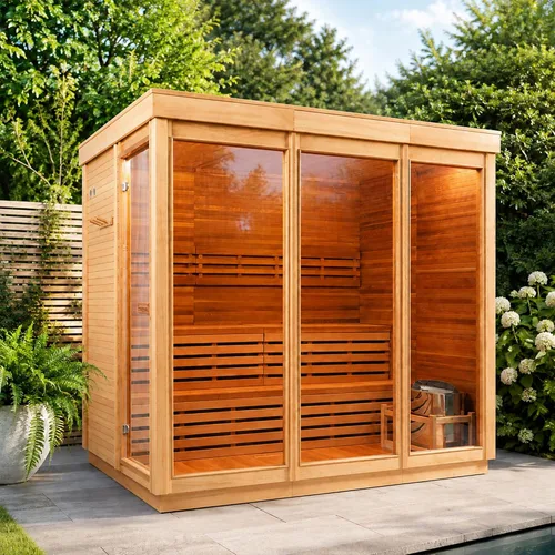 Vista 12 de Sauna al aire libre para 2-3 personas, kit tradicional de sauna de cubo